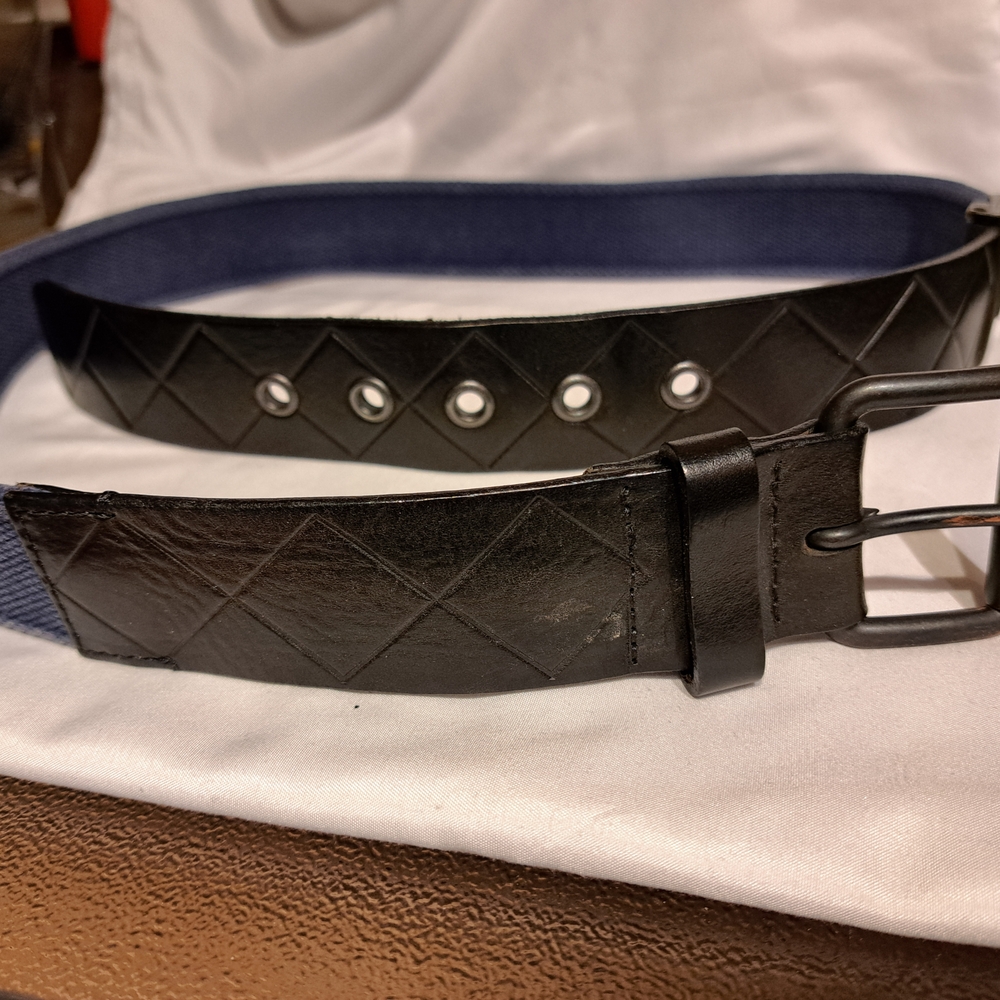 Strellson Black Leather Belt with Blue Accent